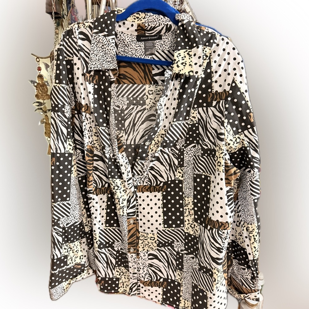 Ashley Stewart Black and White Animal Print Blouse